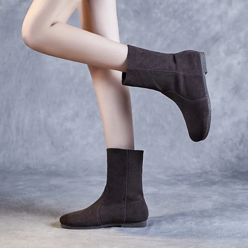 Womens Round Head Comfortable Suede Leather Boots