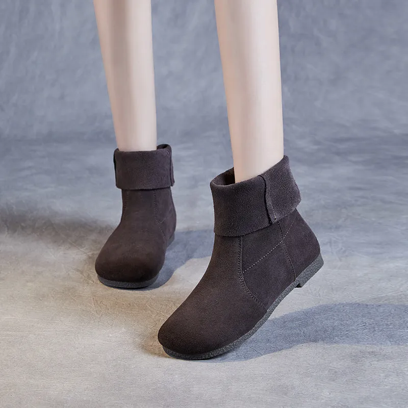 Womens Round Head Comfortable Suede Leather Boots