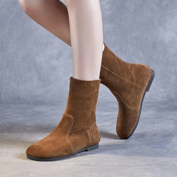 Womens Round Head Comfortable Suede Leather Boots