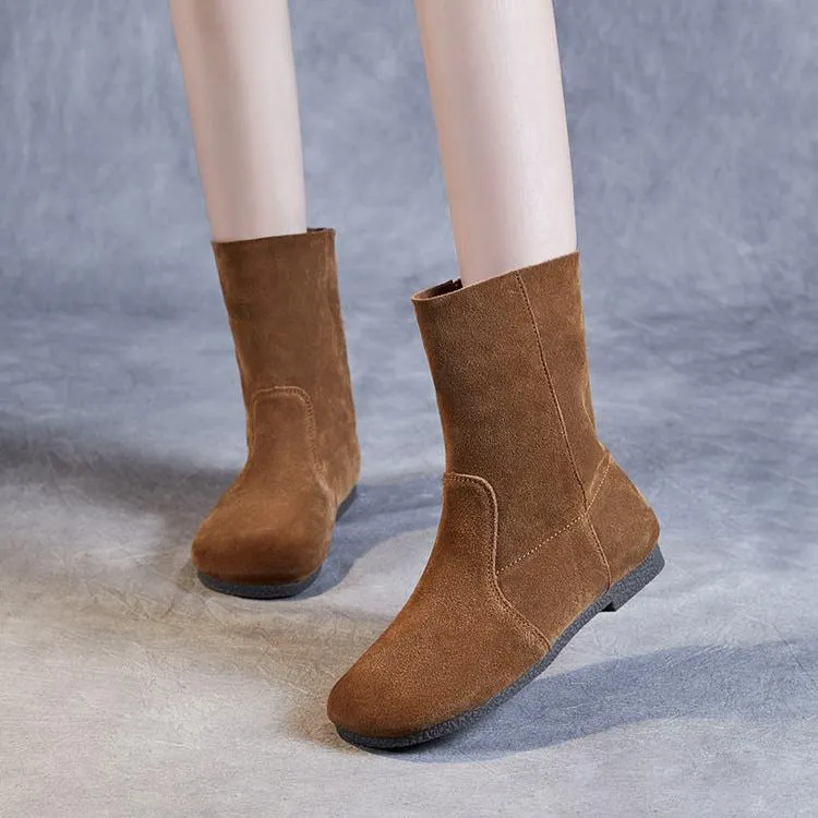 Womens Round Head Comfortable Suede Leather Boots