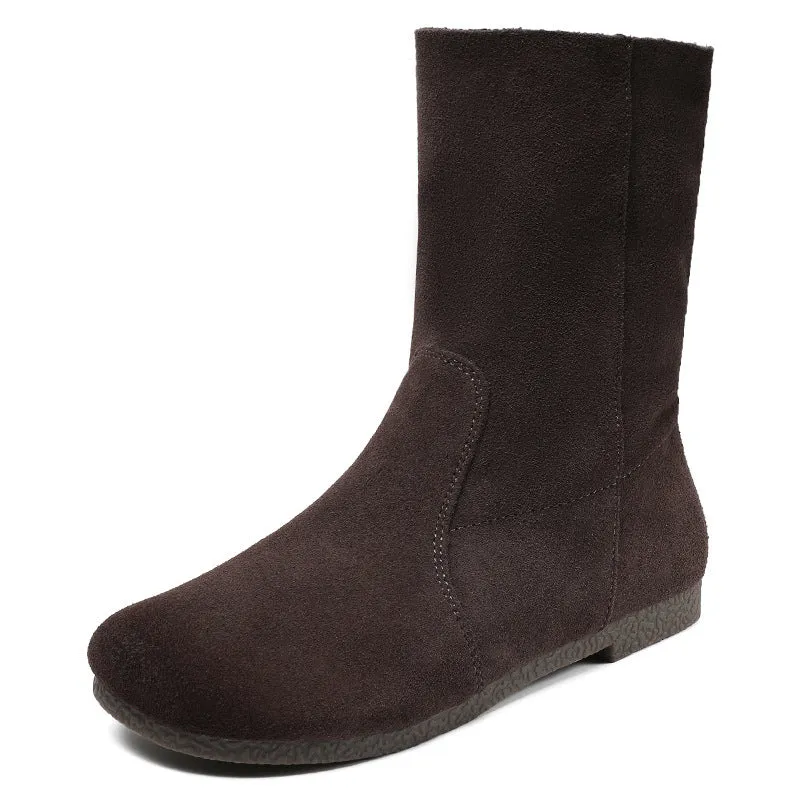 Womens Round Head Comfortable Suede Leather Boots