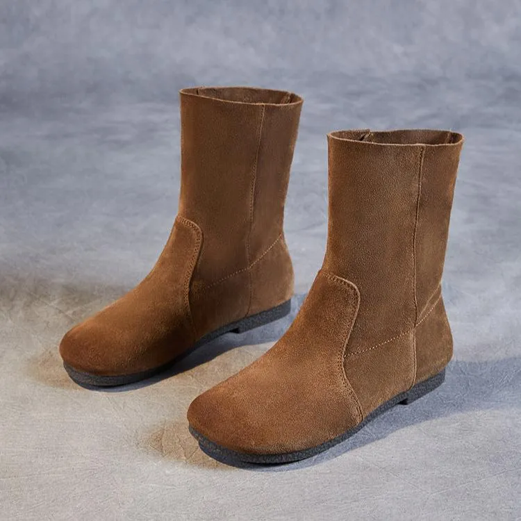 Womens Round Head Comfortable Suede Leather Boots