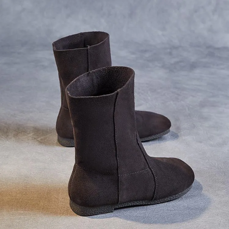 Womens Round Head Comfortable Suede Leather Boots