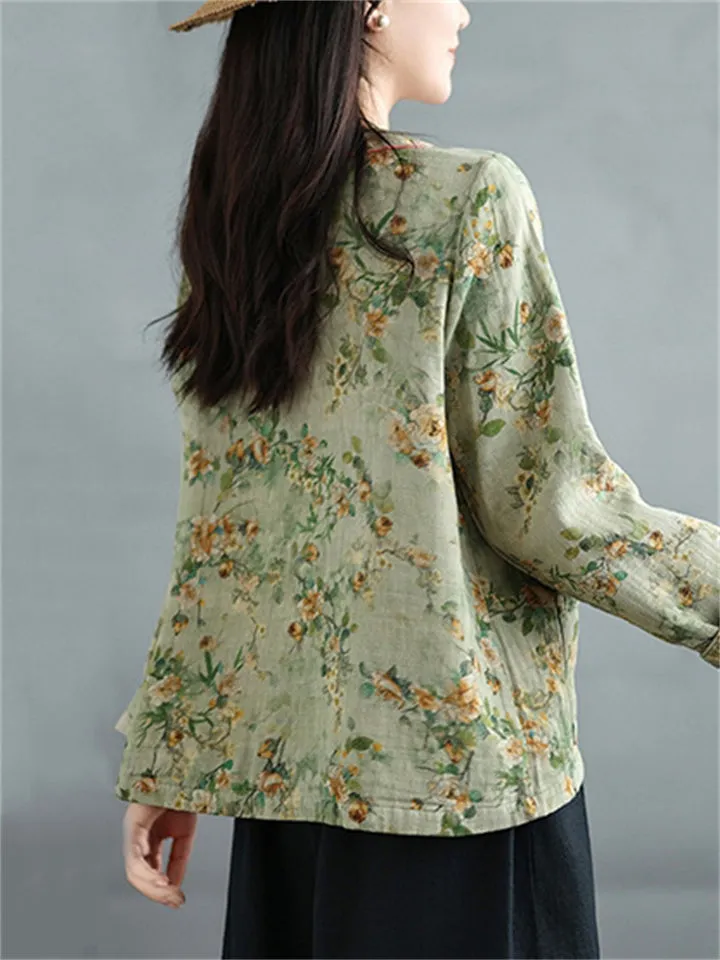 Women's Tasseled Knot Button Printed Relaxed Jackets